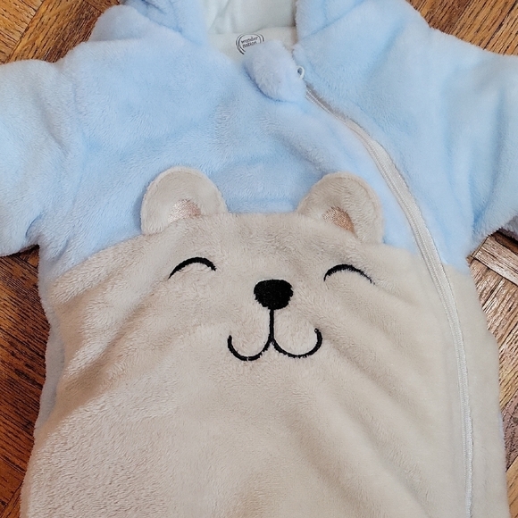 Wonder Nation Blue and Cream Bear Snow Suit 0-3 Months - Picture 4 of 7